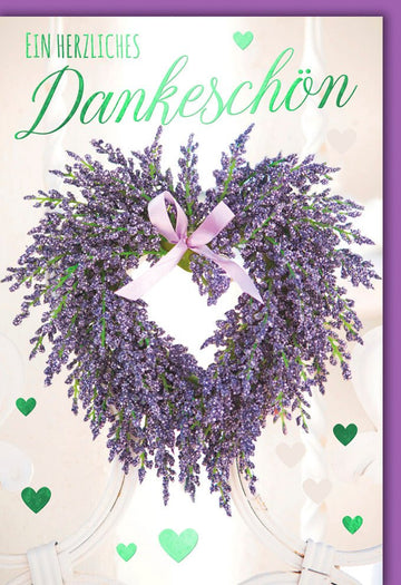 Danksagungskarten Lavendelherz – Herzförmige Dankeskarte für besondere Anlässe, Liebe & Anerkennung, Grußkarte mit Herz & Lavendel Motiv
