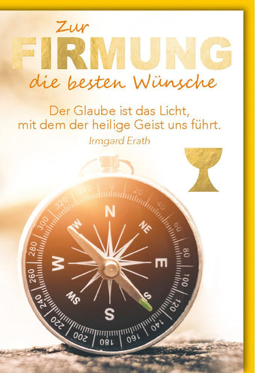 Firmung Glückwunsch Doppelkarte - Heiliger Geist & Kompass Motiv, Licht & Kelch Design, Segen zur Feier, Kirchliche Zeremonie, Spirituell-Religiöse Gratulation, Christliches Sakrament