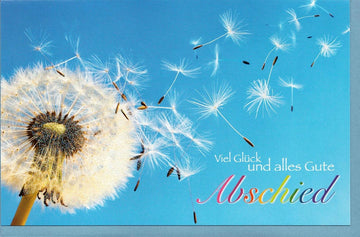 Abschiedskarte Ruhestand - Pusteblume mit Glimmer, Glückwünsche & Wünsche zur Verabschiedung, Farewell Karte für Kollege, Freundschaft & Neuanfang