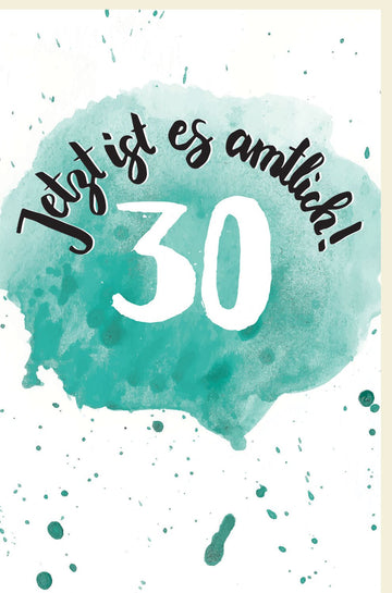 30. Geburtstag Aquarell Glückwunschkarte - Runder Milestone Jubiläum Schriftkarte für Erwachsene, Festliche Dekoration