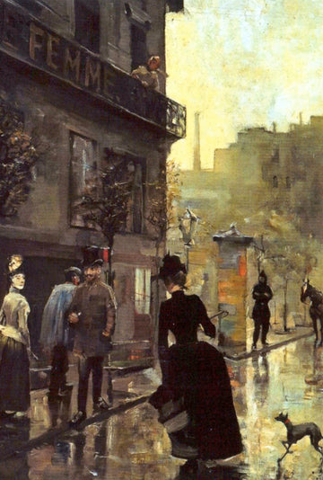 Belle Époque Paris Boulevard - Akseli Gallen-Kallela Gemälde Kunstpostkarte, Vintage Stadtansicht mit eleganter Straßenszene und Beleuchtung