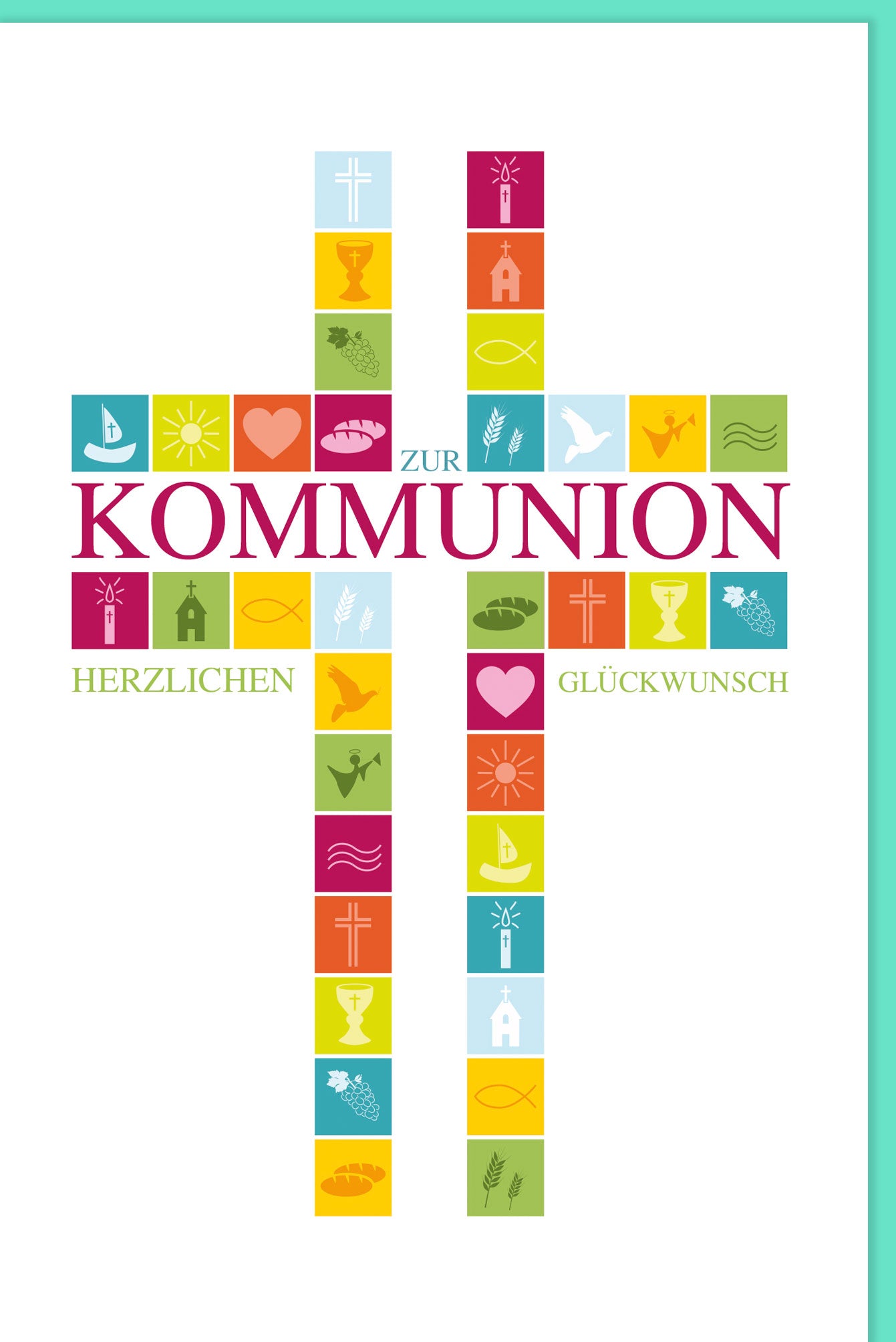 Erstkommunion Glückwunschkarte - Christliche Doppelkarte mit Kreuz & Kirchlichen Symbolen, Sakrament der Kommunion, Religiöse Feierkarte für Kinder & Familie, Spirituelle Gratulationskarte zur Zeremonie