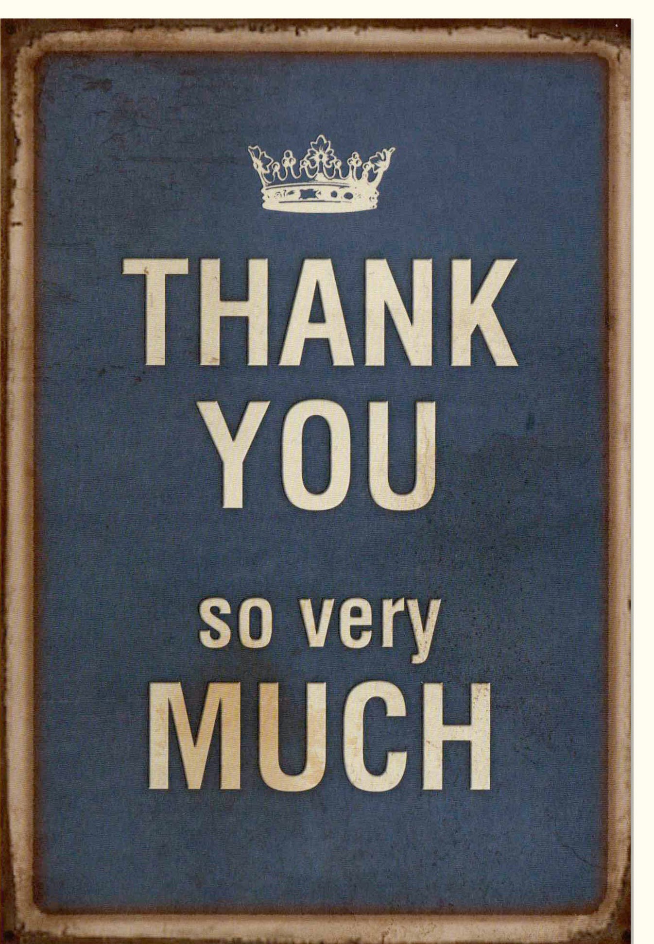 Danksagungskarte Vintage-Stil mit Krone - Elegante Dankeskarte in Blau, Retro Schriftzug Typografie, Anerkennung & Wertschätzung, Papeterie für Feier & besondere Anlässe, Zeige Deine Zuneigung und Dankbarkeit