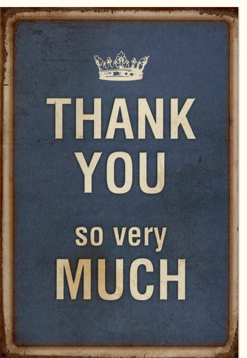 Danksagungskarte Vintage-Stil mit Krone - Elegante Dankeskarte in Blau, Retro Schriftzug Typografie, Anerkennung & Wertschätzung, Papeterie für Feier & besondere Anlässe, Zeige Deine Zuneigung und Dankbarkeit