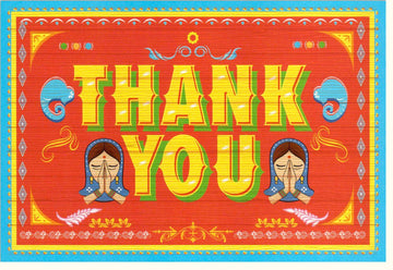 Danksagungskarte "Oriental Gratitude" - Farbenfrohe Thank You Dankeskarte mit blau-gelb-rotem Muster, Ideal für jeden Anlass um Dankbarkeit Auszudrücken, Gestaltbare Karten im Doppelkarten-Format