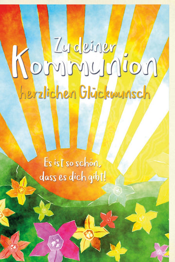 Erstkommunion Glückwunschkarte - Doppelkarte für Kinder zur Heiligen Kommunion, Sakrament des Glaubens, Kirchliche Feier, Christliche Zeremonie, Religiöser Segen, Spirituelle Gratulation von Familie und Freunden
