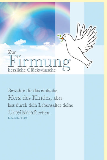 Firmung Glückwunschkarte für Jungen - Elegante Doppelkarte in Hellblau mit Folienprägung, Taube & Regenbogen Motiv, Spirituelle Segenskarte zur Konfirmation, Christliche Feier für Jugendliche, Familie & Freunde