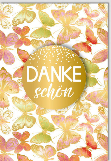 Danksagungs-Doppelkarte mit Schmetterlingen & Goldapplikation – Elegante Glückwunsch-Karte für Feiern, Premium Geschenkkarte mit Goldakzenten