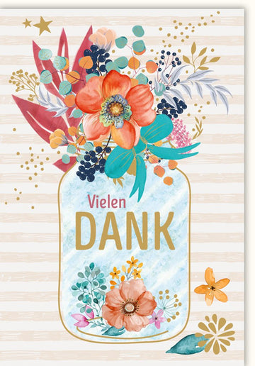 Dankeskarte mit Aquarell-Blumen und Streifenmuster - Farbenfrohe Grußkarte für besondere Anlässe, Handlettering-Design, Ausdruck von Dankbarkeit und Wertschätzung, Ideal für Feiern - "Besten Dank" Doppelkarte