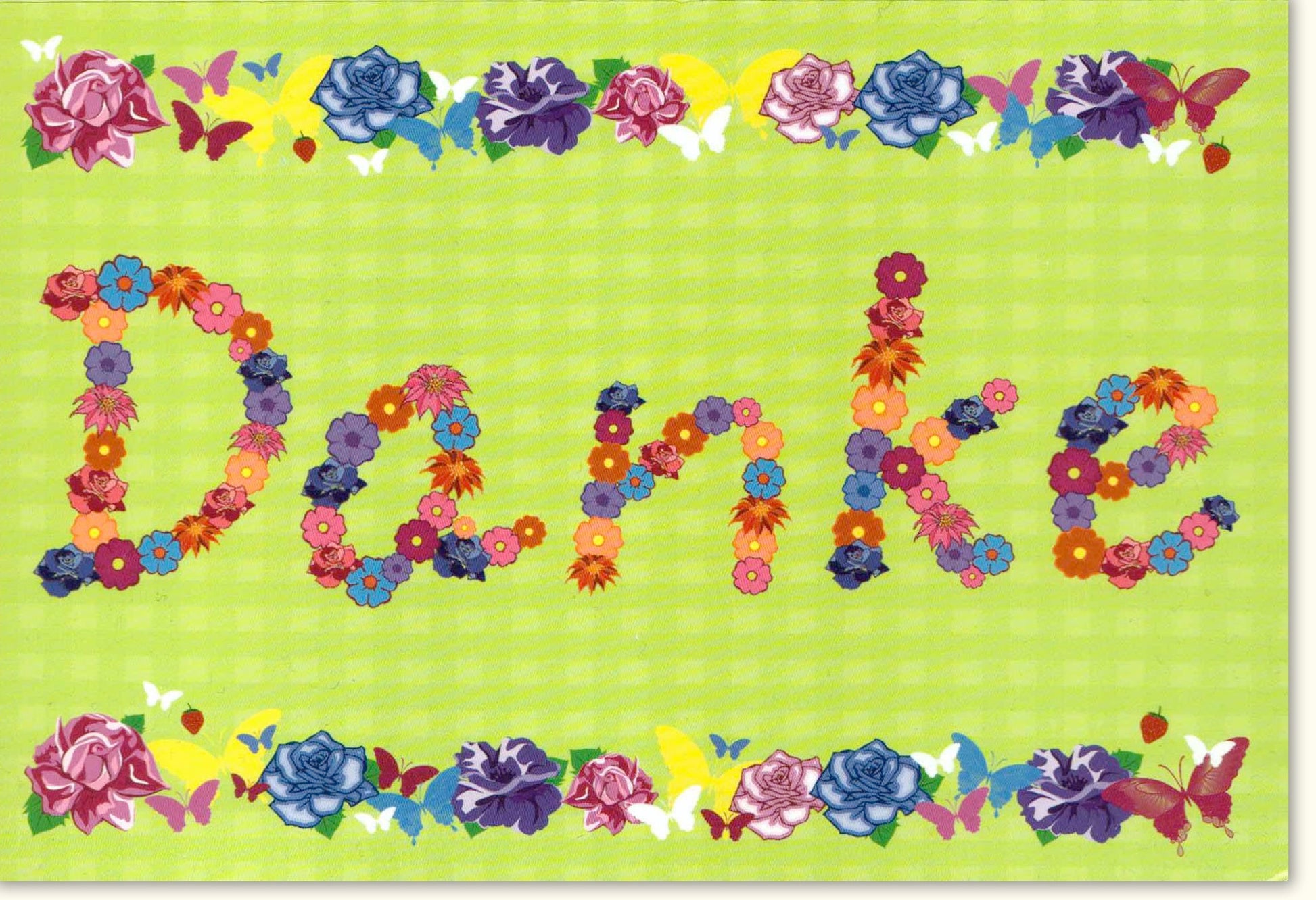 Danksagungskarte "Floraler Dank" - Elegante Doppelkarte mit Blumen & Buchstaben, Grünem Hintergrund, Schmetterlingen | Für Besondere Anlässe um Danke zu Sagen | Kreatives Blüten-Design, Farbenfroh & Persönlich