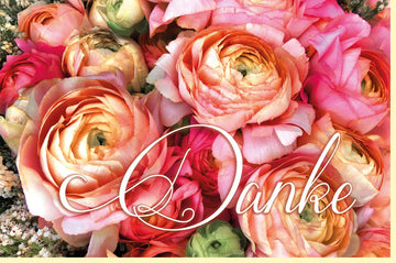 Danksagungskarten für besondere Anlässe - Eleganter Rosa Blumenstrauß Design, Zarte Pfirsichfarbene Grußkarte mit Dankeschön-Motiv, Schlichte Eleganz in Pastelltönen, Ideal für Frauen und Mütter