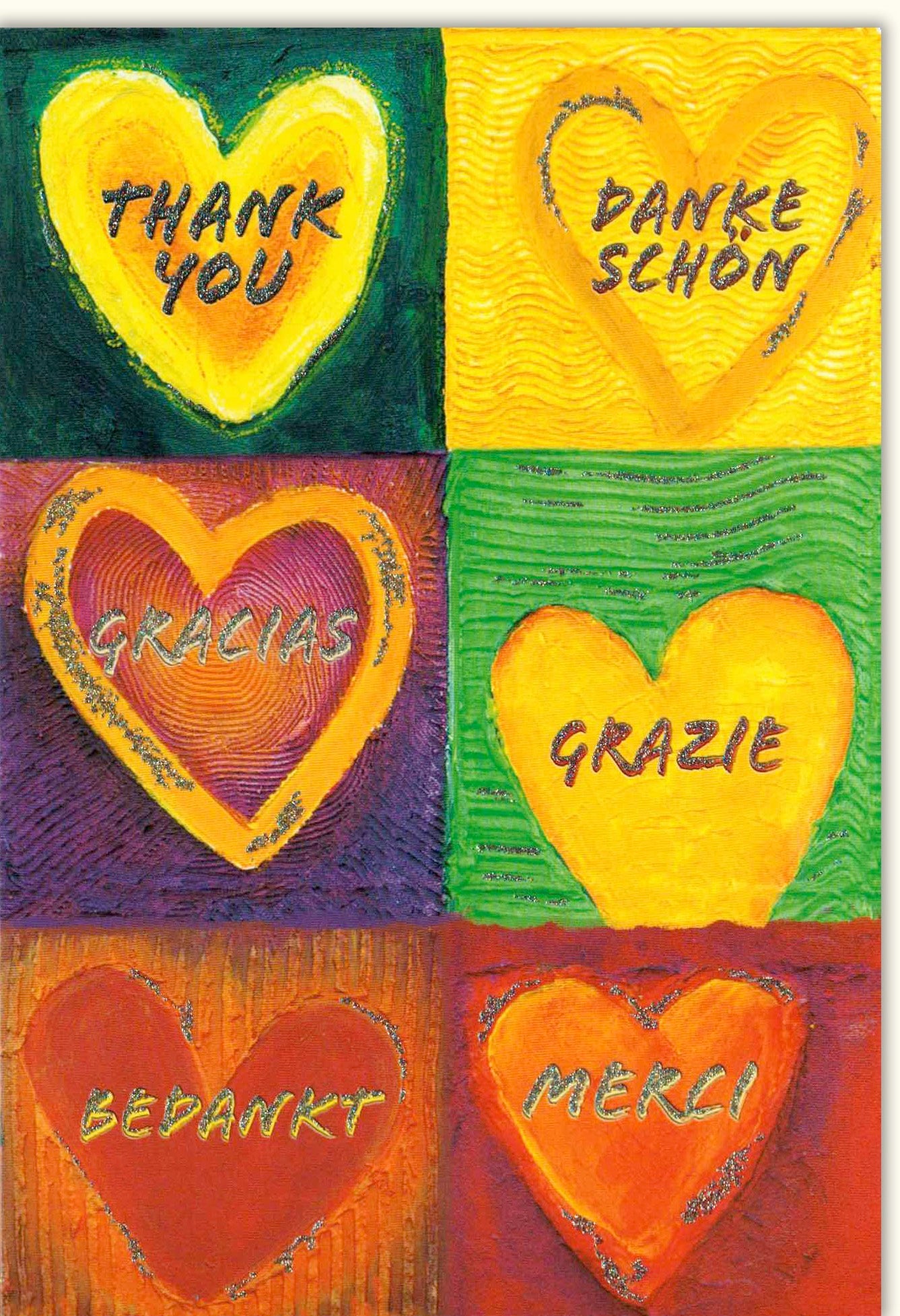 Danksagungskarte "Herzliche Dankbarkeit" - Mehrsprachiges Dankeschön mit Herzen, Internationaler Anlass, Farbenfroh, Liebe & Wertschätzung, Thank You/Gracias/Grazie/Merci/Bedankt - 210x148mm