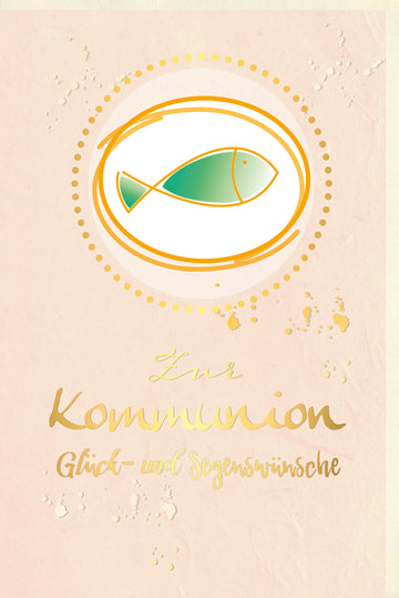 Erstkommunion Glückwunschkarte Doppelkarte mit Fischsymbol - Christliche Segenswünsche zur Sakramentenfeier, Religiöse Grußkarte für Kinder & Familie, Kirchliche Festlichkeit & Traditionelle Besinnung