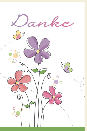Danksagung Doppelkarte mit Blumen & Schmetterlingen – Bunte, Fröhliche Dankeskarte für Jeden Anlass, Handgeschriebene Wertschätzung & Dankbarkeit, Illustration für Feier & Ereignis, Perfektes Geschenk zum Danke Sagen
