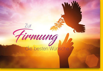 Firmung Glückwunschkarte - Spirituelle Doppelkarte mit Taube & Sonnenuntergang, Segenswünsche zur Feier des Glaubens, Ideal für Erstkommunion, Konfirmation & Jugendweihe, Christliche Festlichkeit