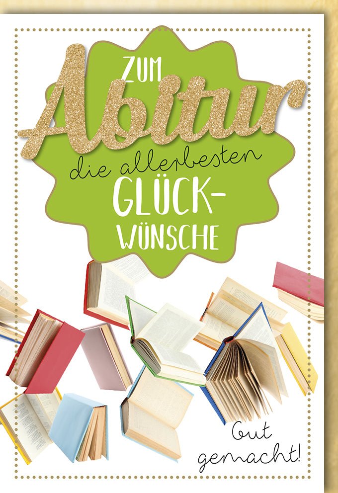 Abitur Glückwunschkarte "Erfolgsfeier" - Festliche Gratulation zum Prüfungserfolg, Elegant & Kreativ mit Goldglitzer, Hochwertige Doppelkarte für Schüler & Studenten, inkl. Umschlag