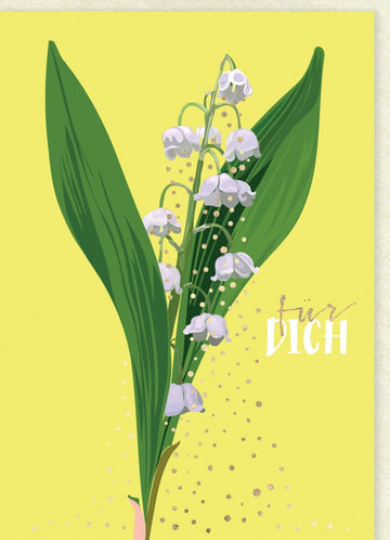 Frühlingshafte Glückwunschkarte mit Maiglöckchen - Elegante Doppelkarte, Gelb & Grün, Liebevolle Illustration, Stilvoller Gruß für Jeden Anlass