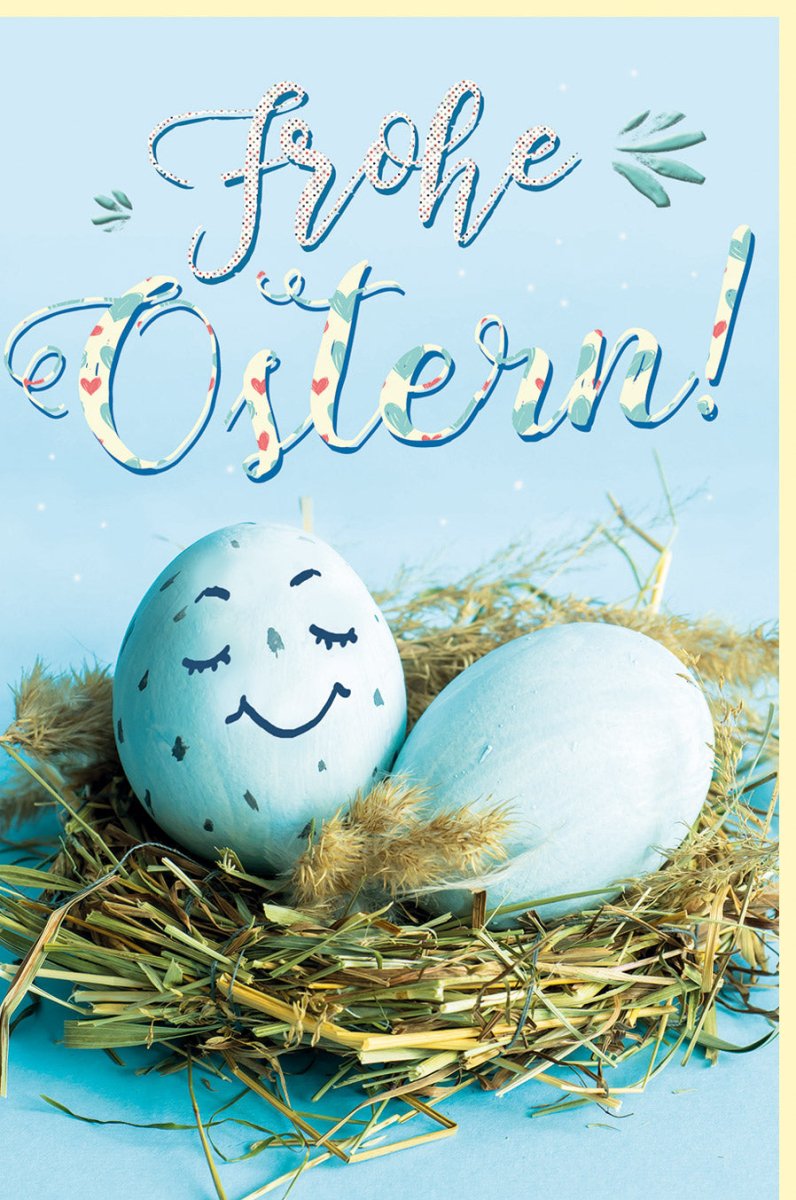 Frühlingshafte Osterkarte mit Eiern im Stroh - Perfekter Ostergruß in Pastell - Hellblau für Familien und Kinder, Ideal als Osterdekoration