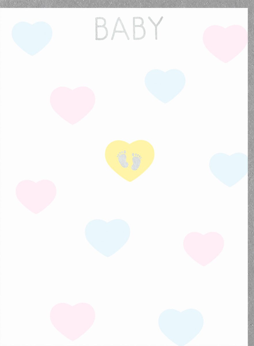 Geburt Babykarte - Glückwunschkarte zur Geburt eines Neugeborenen, Doppelkarte mit Babyfüßen und Herzchen in Pastellfarben, Neutraler Willkommensgruß für Junge oder Mädchen, Ideal für Babyparty & Babyshower