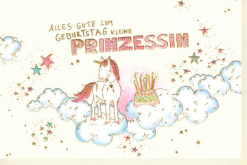 Geburt Doppelkarte - Glückwunschkarte zur Geburt für Mädchen, Prinzessin - Motiv mit Glitzer, Sternen und Wolken in Rosa