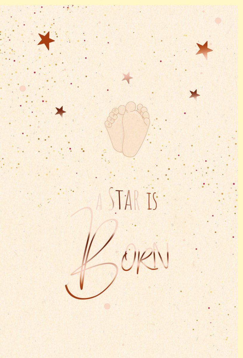 Geburt Doppelkarte mit Babyfüßen & Sternen - Glückwunschkarte für Neugeborene, Eltern und Großeltern, Beige Zuckerrohrpapier & Roségold Metallicfolie, Edles Design