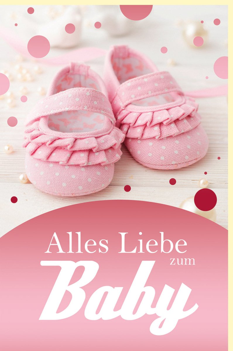 Geburtskarte für Mädchen - Glückwunschkarte mit Babyschuhen, Rosaeffekt & Glitzer, Schimmernde Rosa Babykarte für Eltern, Großeltern & Freunde, Herzliche Gratulation zum Neugeborenen - Ideal für Babyshower