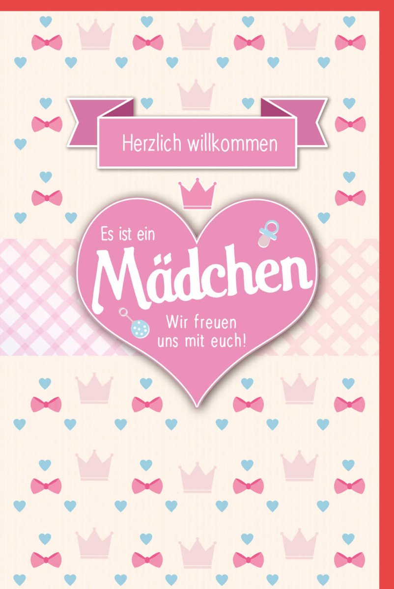 Geburtskarte für Mädchen - Herzlich Willkommen Babykarte, Rosa Krönchen, Liebe & Glückwunsch zur Neugeborenen