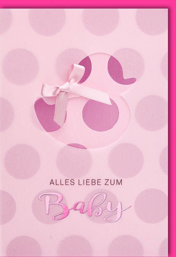 Geburtskarte für Mädchen - Rosa Glückwunschkarte zur Geburt mit Schleife, Liebevolle Babygeschenk - Karte, Gratulation für Neugeborene