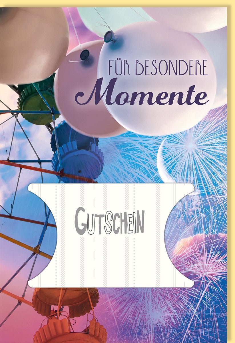 Geburtstag & Hochzeit Doppelkarte - Gutscheinkarte für Besondere Momente, Erlebniswertgutschein mit Ballons & Feuerwerk, Bunte Gratulationskarte für Erwachsene und Jugendliche in Blau & Rosa
