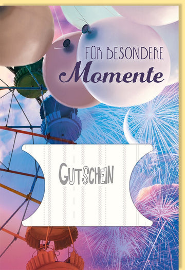 Geburtstag & Hochzeit Doppelkarte - Gutscheinkarte für Besondere Momente, Erlebniswertgutschein mit Ballons & Feuerwerk, Bunte Gratulationskarte für Erwachsene und Jugendliche in Blau & Rosa