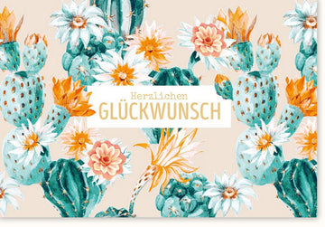 Geburtstags - & Allgemeine Anlässe Doppelkarte – Elegante Glückwunschkarte mit Blumenmuster in Pastellfarben, Floral Kaktus Design Grußkarte für Feier und Gratulation, Hochwertige Klappkarte