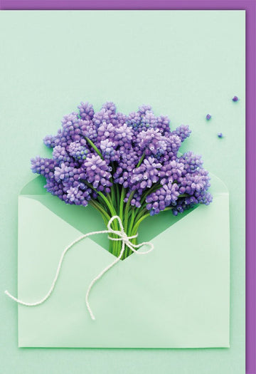 Geburtstags - & Anlass - Doppelkarte: Handgemachte Blanko Grußkarte mit Blumenillustration, Lavendel & Grün Design, inkl. Umschlag