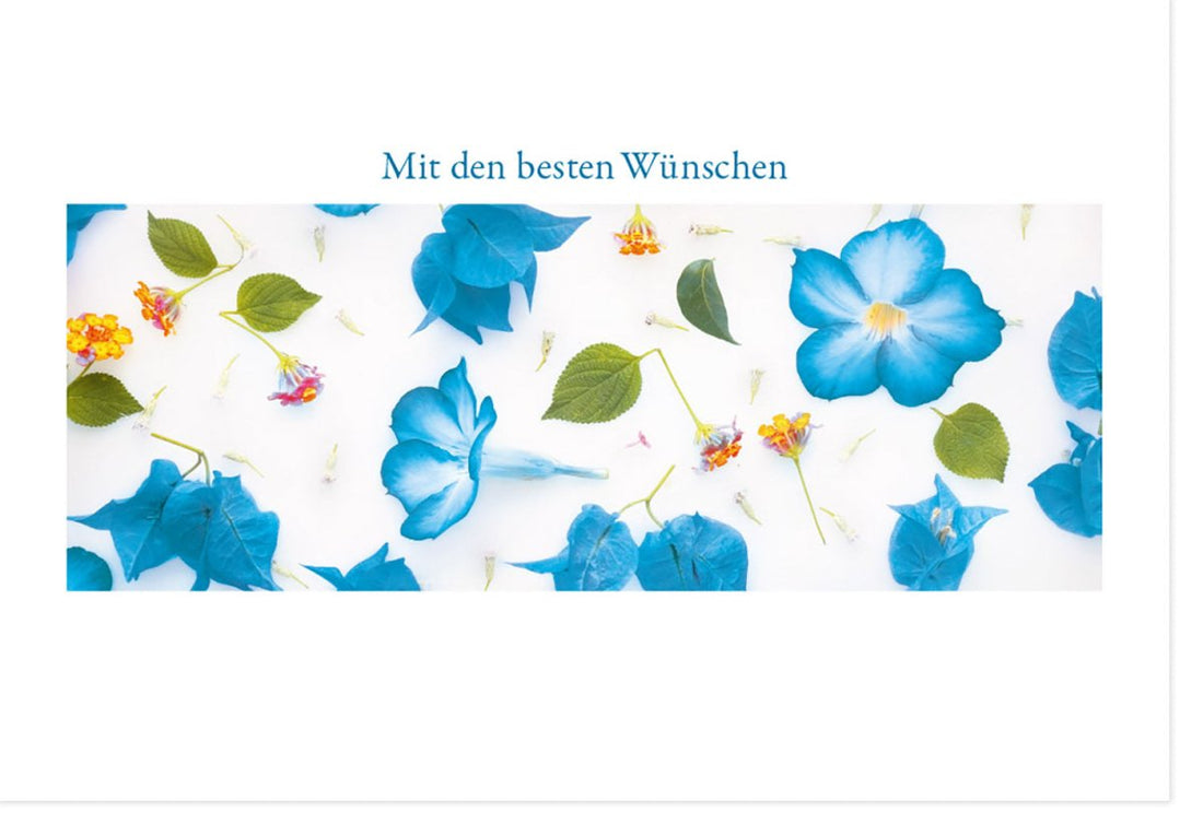 Geburtstags - & Anlass - Doppelkarte mit elegantem Blumenmuster in Blau & Gelb - Edle Gratulationskarte für Feier, Hochzeit & Jubiläum