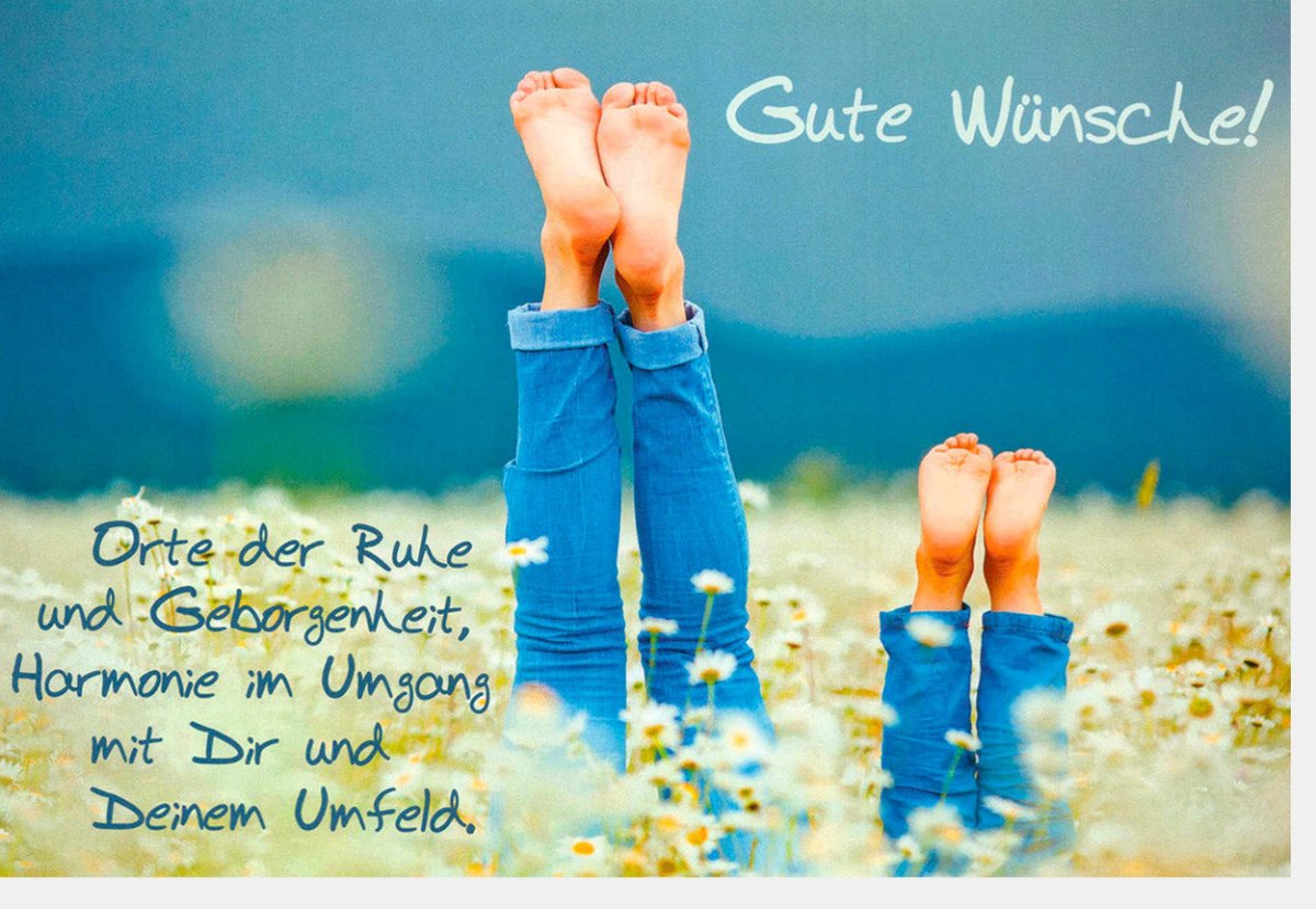 Geburtstags - Doppelkarte "Blumenfeld der Entspannung" - Jeans & Füße, Natur Glück, Freude & Frieden, Erholungs - Urlaub Wohlbefinden