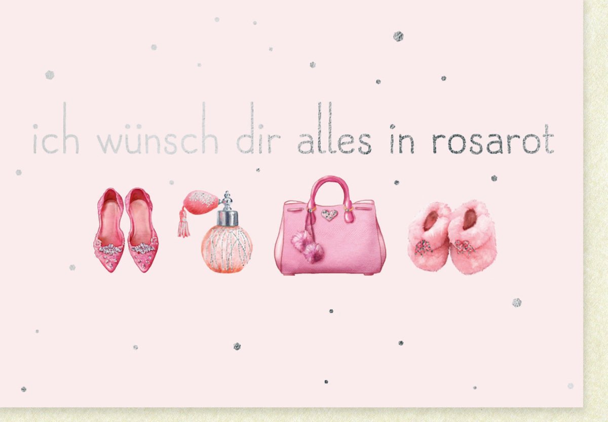 Geburtstags - Doppelkarte für Damen: Elegante Glückwunschkarte in Rosarot, Chic Design mit stilvollen Accessoires