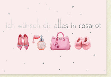 Geburtstags - Doppelkarte für Damen: Elegante Glückwunschkarte in Rosarot, Chic Design mit stilvollen Accessoires