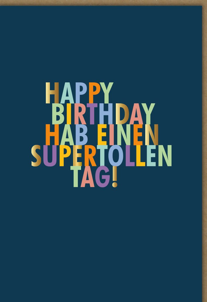 Geburtstags - Doppelkarte für Erwachsene & Jugendliche: Glückwunschkarte "Happy Birthday" - Wünsche Einen Supertollen Tag! Bunte Farbenfrohe Feier - & Partykarte mit Überraschungseffekt, Dunkelblau Design, Ideal als Geschenk