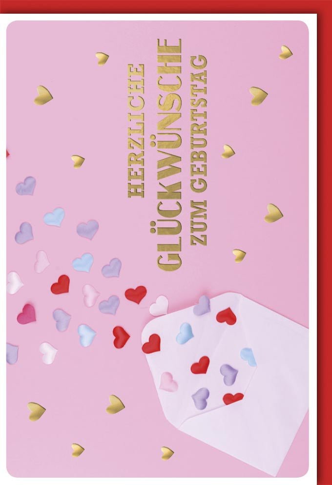 Geburtstags - Doppelkarte für Frauen: Elegante Glückwunschkarte mit Herzchen, Rosa & Pink Design - Stilvolle Gratulation mit Liebe, Freude & Briefumschlag - Handgefertigte Premium - Qualität für Familie und Freunde