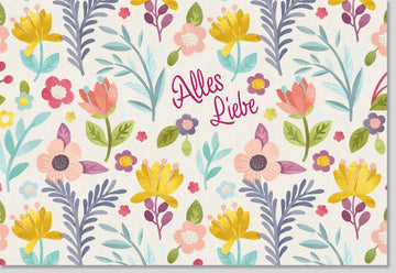 Geburtstags - Doppelkarte für Frauen und Mädchen, Liebevolle Blumenillustration, "Alles Liebe" Grußkarte mit Buntem Floral Muster in Pastellfarben, Niedliches Geschenk in Rosa - Feier & Freundschaft