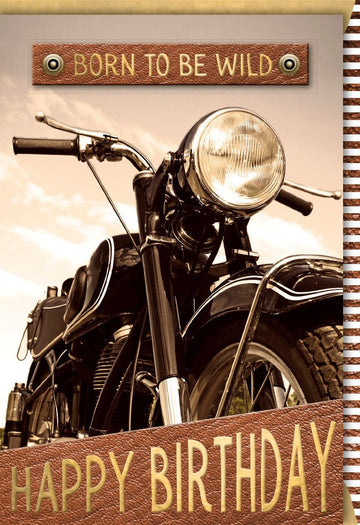 Geburtstags - Doppelkarte für Männer: Vintage Motorrad - Design, Retro "Born to be Wild" Glückwunsch & Gratulation