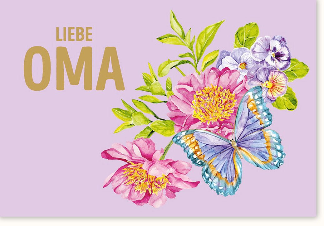 Geburtstags - Doppelkarte für Oma: Liebevolle Glückwunschkarte mit Blumen & Schmetterlingen, Farbenfrohe Illustration, Hochwertiges Design, Premium Qualität - Perfektes Geschenk für die Feier im Familienkreis