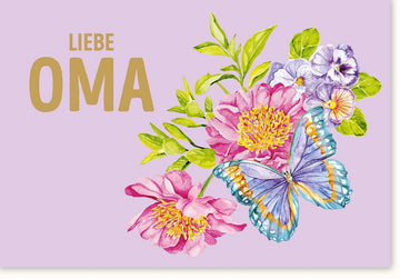 Geburtstags - Doppelkarte für Oma: Liebevolle Glückwunschkarte mit Blumen & Schmetterlingen, Farbenfrohe Illustration, Hochwertiges Design, Premium Qualität - Perfektes Geschenk für die Feier im Familienkreis