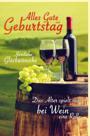 Geburtstags - Doppelkarte für Weinliebhaber - Elegante Glückwunschkarte mit Weinflasche, Weingläsern & Weintrauben Motiv, Perfektes Geschenk für Erwachsene Genießer, Herzliche Alles Gute Wünsche in Grün