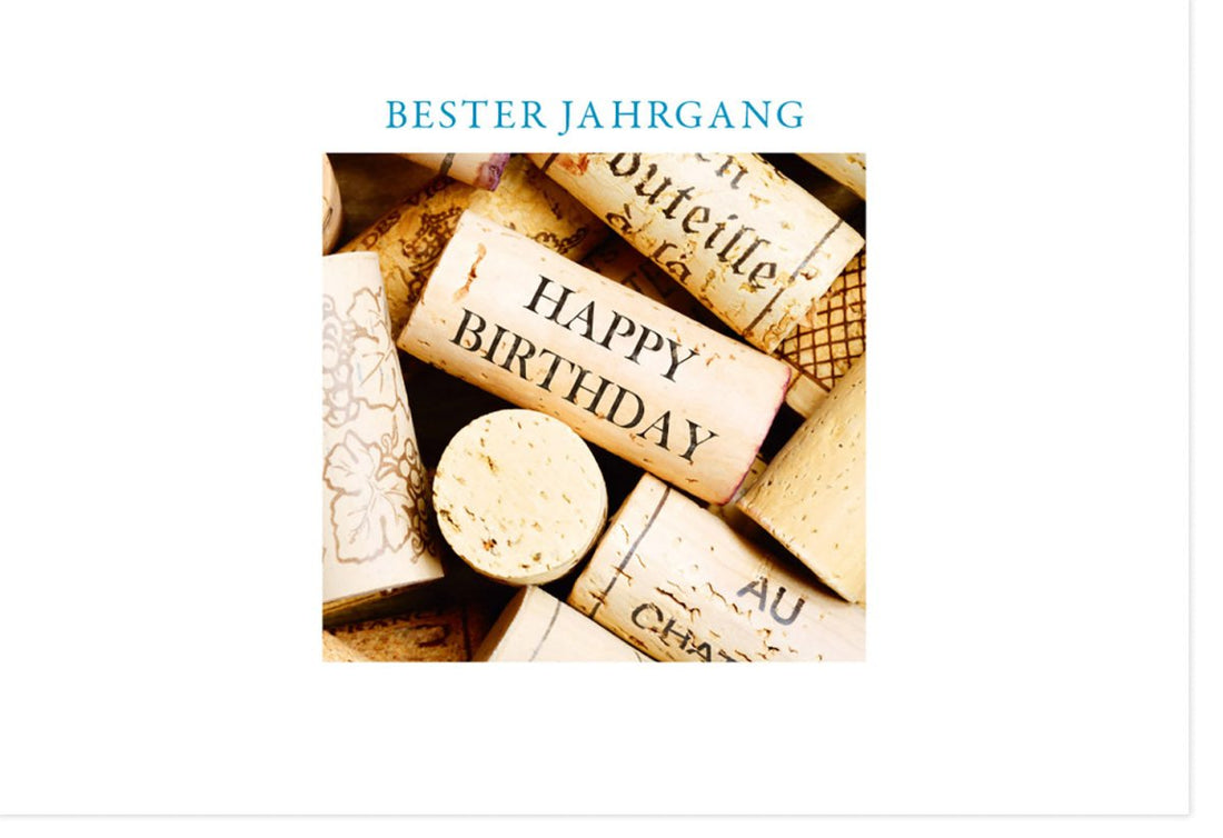 Geburtstags - Doppelkarte für Weinliebhaber - Vintage Jahrgang mit Weinkorken - Design, Elegant für Jubiläum & Feier
