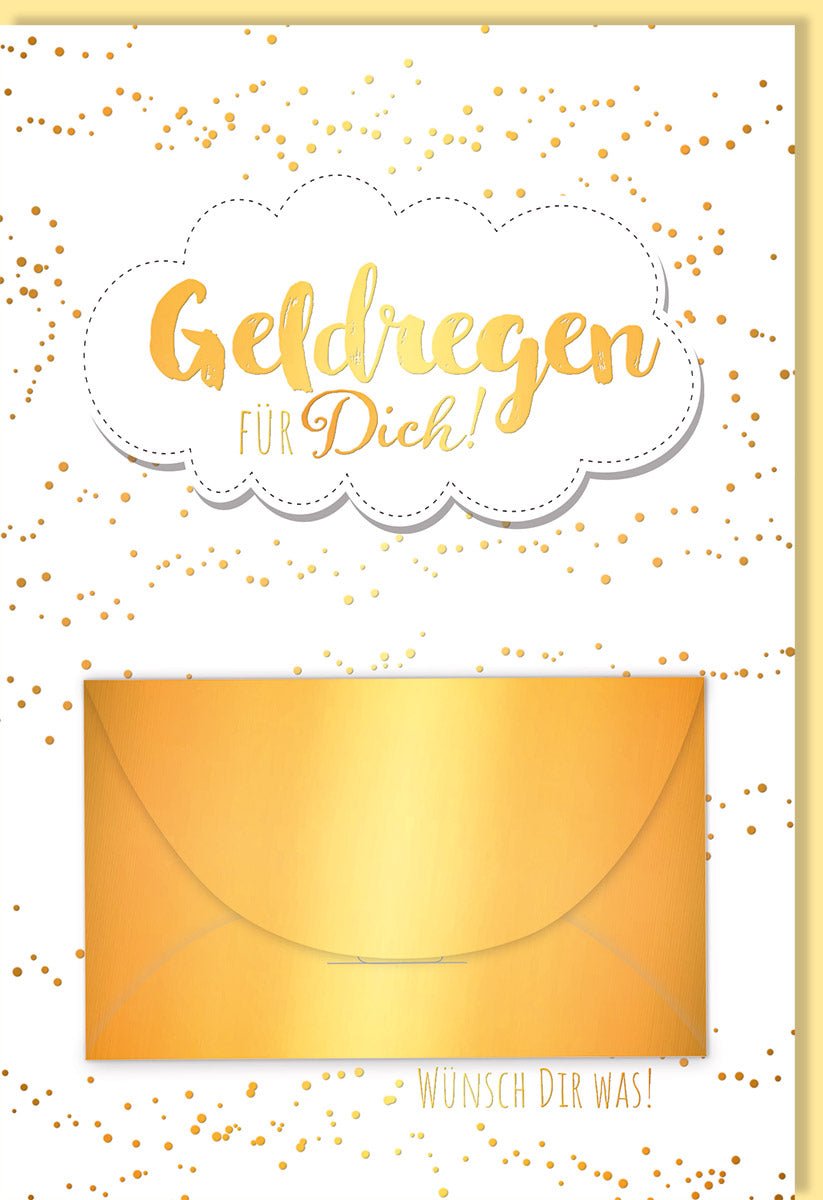 Geburtstags - Doppelkarte "Geldregen" - Elegante Geldgeschenk Glückwunschkarte mit Geldumschlag, Finanzgeschenk - Option, Gold - Gelb Design für Erwachsene & Jugendliche, Ideal für Geburtstagsfeier & Festlichkeiten