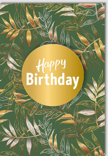 Geburtstags - Doppelkarte "Happy Birthday" - Elegante Glückwunschkarte mit goldenen Akzenten, moderner Schrift auf grünem Hintergrund für Jubiläum & Feier