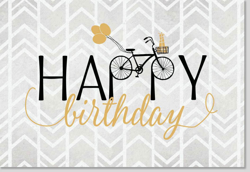 Geburtstags - Doppelkarte "Happy Birthday" mit stilvoller Fahrrad - Illustration - Modernes Design & Schriftzug, Unisex Gratulationskarte für Feierlichkeiten, Neutrale Wünsche, Hochwertige Papeterie