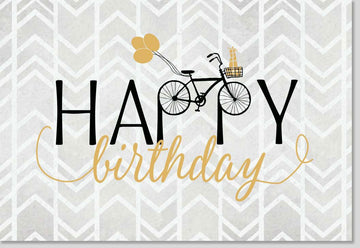 Geburtstags - Doppelkarte "Happy Birthday" mit stilvoller Fahrrad - Illustration - Modernes Design & Schriftzug, Unisex Gratulationskarte für Feierlichkeiten, Neutrale Wünsche, Hochwertige Papeterie