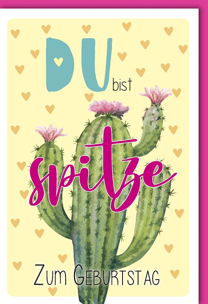 Geburtstags - Doppelkarte "Kaktus - Feier" - Naturkarton mit Spitze, Herzlichen Glückwunsch, für Pflanzenliebhaber & Naturliebhaber, Grün & Pink, Humorvoll & Originell, Umweltfreundliches Recycling - Papier, Stilvolles Modernes Design, Persönlich & Einzigartig