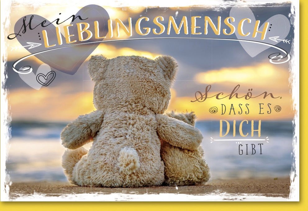 Geburtstags - Doppelkarte "Lieblingsmensch" - Teddybär & Sonnenuntergang, Freundschaft & Liebe, Farfalla Verlag by Dominique